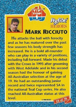 1996 Select Tip Top Hyfibe Heroes #18 Mark Ricciuto Back